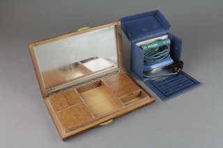 An Art Deco rectangular walnut makeup box 1" x 8" x 5" together with a Travella travelling iron boxed