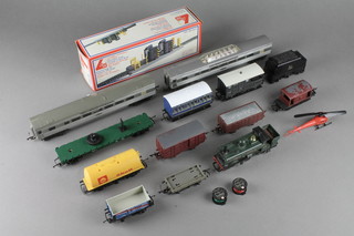 A Hornby model of a tank engine, a Triang observation cart and carriage R.24/25, a and a 60 0951 automatic drive through coach wash, boxed, 