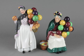 2 Royal Doulton figures - The Old Balloon Seller HN1315 7 1/2" and Biddy Penny Farthing HN1843 9" 