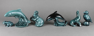 A collection of 6 turquoise Poole animals and birds