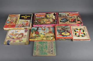 A Good Companion jigsaw puzzle - Motor Racing, ditto Gypsy Camp at Sundown, a Two Little Pigs board game