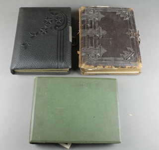 2 19th Century leather bound photograph albums and contents of photographs together with a green fabric photograph album 
