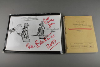 Michael Bentine, a handwritten radio script "Michael Bentine Solo", 6 illustrations for Rome and Warmditz, 1 signed best wishes from The Bentines 2007 12" x 16" 