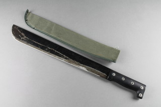 A machete with 18" blade and fabric scabbard