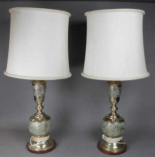 A pair of Chinese style polished brass club shaped table lamps 22" 