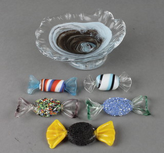 A collection of Murano glass ornaments in the form of sweets and a similar dish 