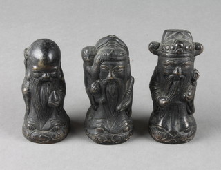 3 Chinese bronze figures of standing Deities 3" high 