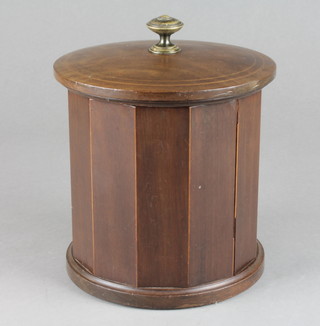 A Dunhill White Spot Art Deco cylindrical panelled inlaid mahogany tobacco jar and cover 6"h, the interior marked Dunhill The White Spot, patent no. 11832/13