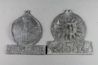 2 reproduction 18th Century lead insurance plaques 8" 