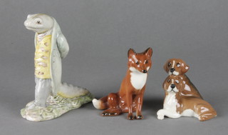 A Beswick figure - Sir Isaac Newton 4", a ditto seated fox 3" and 2 puppies 2 1/4" 