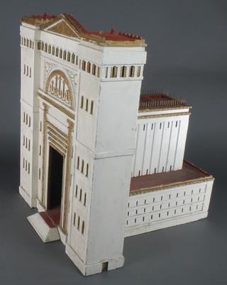 A wooden model of a temple 31"h x 28"w x 26"d 