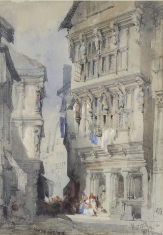 H Marsh Custan, watercolour, a street scene in Morlair Bretagne, signed, inscribed and indistinctly dated 13 1/4" x 9 1/2" 