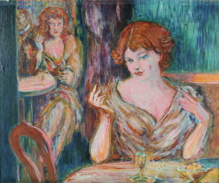 Aligi Sassu, oil on canvas, an interior cafe scene with figures at tables, signed 15 3/4" x 19"
