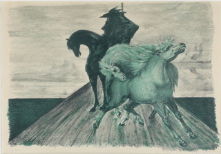 Aligi Sassu, a limited edition print, atmospheric study of horses, signed in pencil 20/200, 13" x 18" 