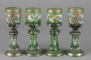 4 19th Century Bohemian enamelled glass tots 4 1/2" 
