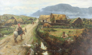 E H, oil on canvas , an extensive Victorian landscape with figures, animals and farm buildings, monogrammed 29" x 49" 