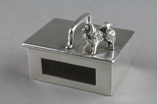 A novelty silver vesta with hinged box and standing dog 