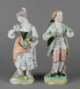 A pair of 19th Century Continental figures of a lady and gentleman 8" 