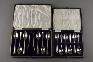 6 cased silver coffee spoons, Sheffield 1932, another cased set of 6 silver coffee spoons and nips 