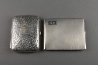 An Edwardian silver cigarette case, an engine turned ditto 270 grams