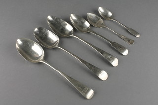 2 Old English Georgian silver table spoons, 4 other spoons 264 grams