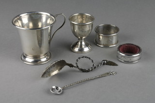 A silver christening mug, Birmingham 1948 and minor items