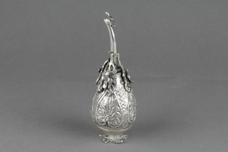 A Persian white metal rose water bottle with floral decoration 6", 116 grams