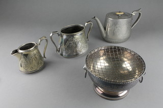 An Edwardian silver plated teapot and minor items