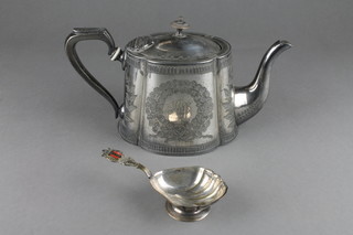 A Dutch repousse silver plated spoon, ditto teapot