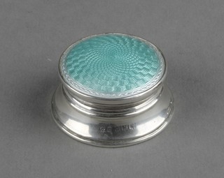 A silver and turquoise guilloche enamel table top box with mirrored interior