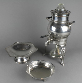 A silver plated tea urn and 2 tazza