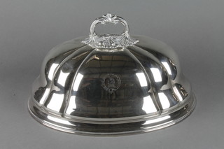 A late Victorian silver plated meat cover with scroll handle 14" 