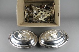 A pair of silver plated entree sets and minor silver plated cutlery 