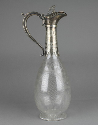 An Edwardian silver plated mounted ewer with fine cut glass decoration 