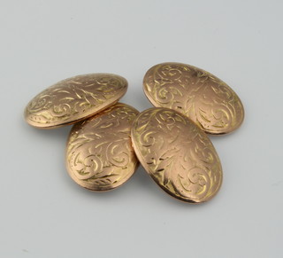 A pair of 9ct gold oval chased cufflinks 12 grams