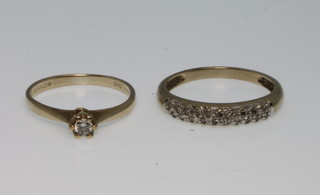2 9ct gold diamond set rings, size J and N