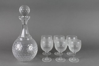 A Royal Doulton dimple effect decanter and stopper together with 6 matching glasses