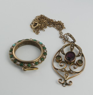A gem set pendant and chain, 1 other 