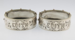 2 childrens engraved silver bangles, 38 grams