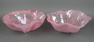 2 modern Murano flared neck pink bowls 14" 