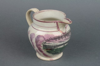 A 19th Century Sunderland lustre jug with typical bridge decoration 4" 