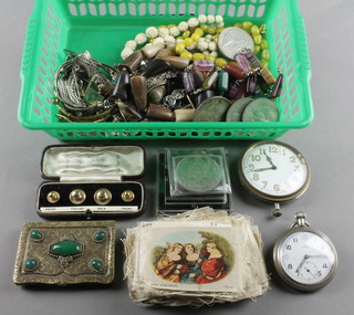 A quantity of silver and minor costume jewellery, coins, watches and kensitas silks
