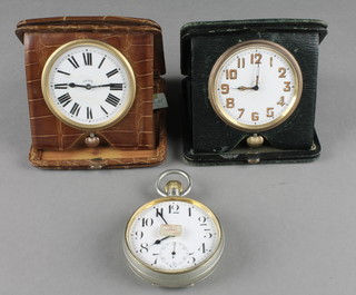 3 silver plated cased Goliath watches, 2 in leather cases 