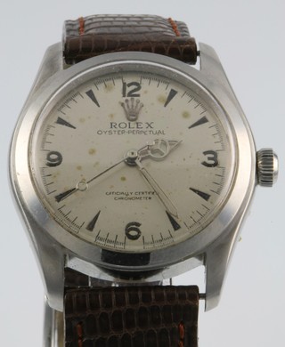 A gentleman's Rolex steel cased Oyster perpetual wristwatch with pierced hands, the movement stamped Tudor Auto Prince on a leather strap 
