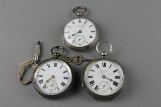 3 silver cased pocket watches with seconds at 6 o'clock 