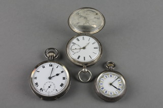 A silver hunter pocket watch and 2 others 