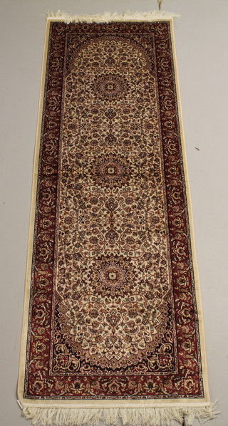 A gold ground Belgian cotton Persian style runner 83" x 27" 