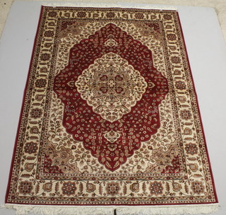 A red and gold ground Belgian cotton Persian style carpet with central medallion 90"x 63" 