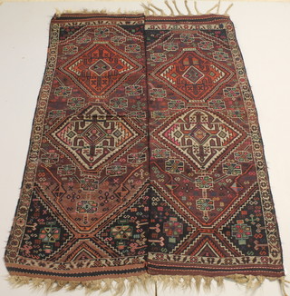 2 Kilim runners joined to form 1 rug with all over geometric design 83" x 57" 
