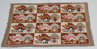 A Kilim woven rug/wall panel decorated mythical beasts 58 1/2" x 46" 